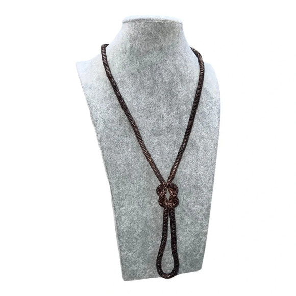 VINTAGE BRONZE/COOPER TONE CHAIN KNOT BOLO TIE 32”‎ NECKLACE WITH KNOT IN PLACE - Picture 2 of 7